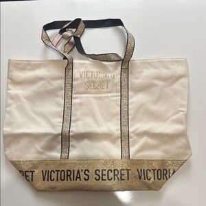Victoria's Secret Gold and Cream Tote with Luxurious Branding